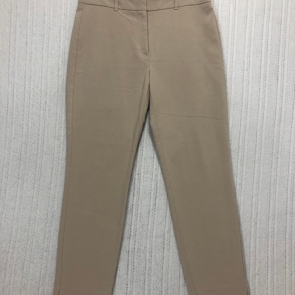 White House Black Market Tan Khaki Slim Ankle Pants Womens 4 Slit Hem WHBM‎